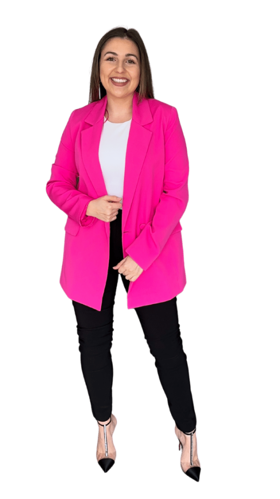Life Coach Georgina McGarry wearing a pink blazer